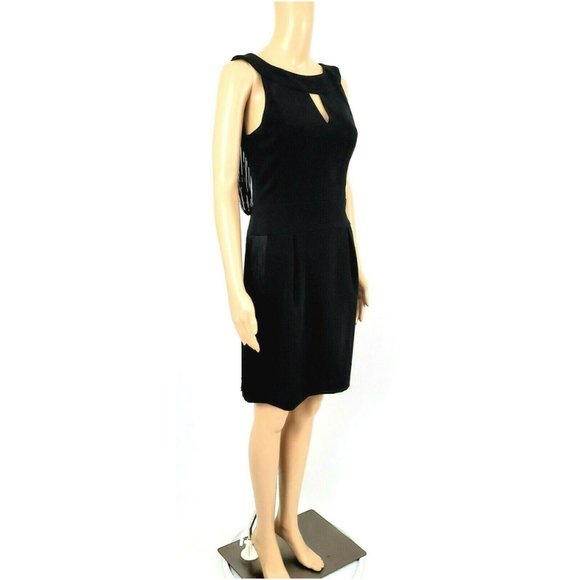 Vintage NANETTE LEPORE   Black Sleeveless Sheath Dress with Fringe Size 4 - Picture 4 of 8